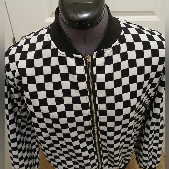 Black & White Checkered‎ Bomber Jacket - Picture 2 of 10